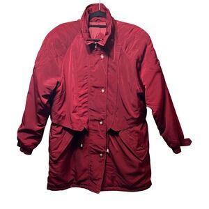 Vintage 90s Basic Editions Winter Coat Puffer Quilted Lined Button Up Red Large‎